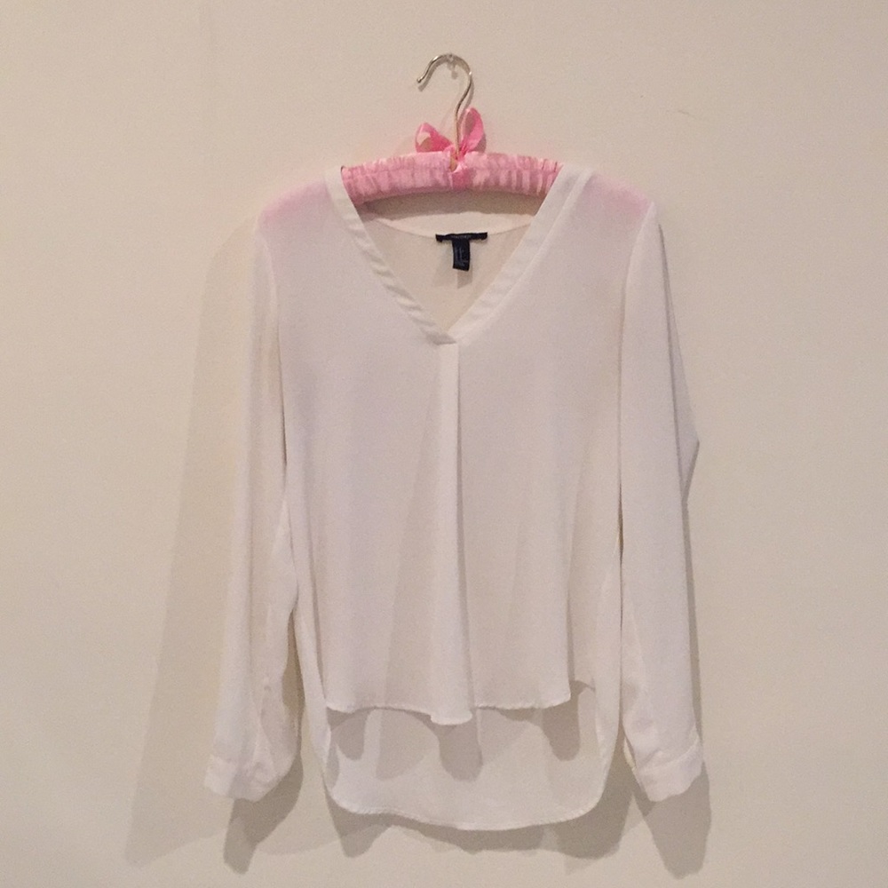 Forever 21 White V-Neck Blouse